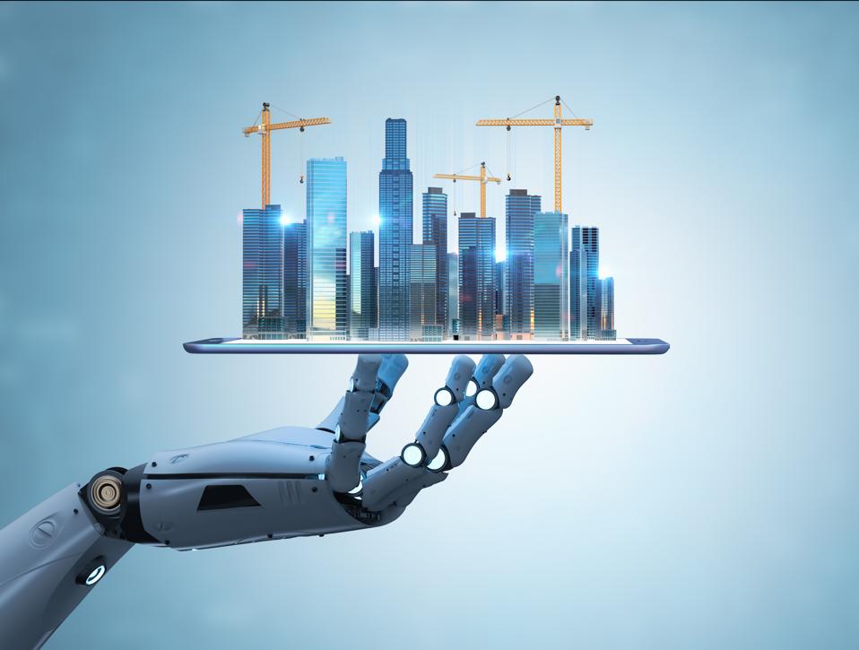 Construction leader using AI-powered project insights on site